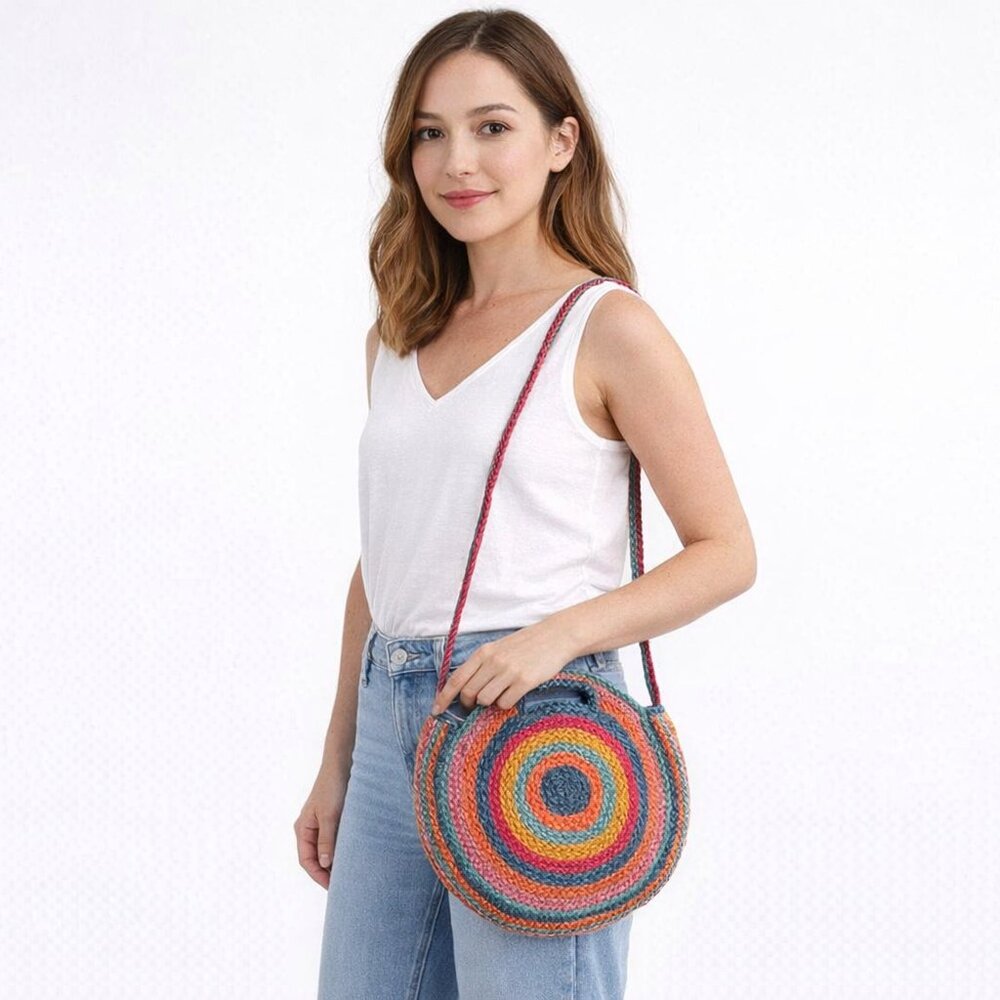 Colorful Woven Circle Tote Bag